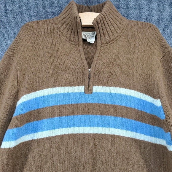 Timberland Men's 1/4 Zip Pullover Knit Sweater Brown XL Chest Stripe Lambswool - Picture 3 of 13